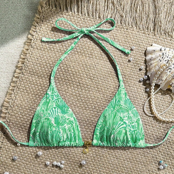 Swimwear Scallop Printed Bikini Sexy Lace up Bikini Women Fresh Split Swimsuit