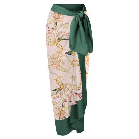 One Piece Bikini Slimming Retro Chiffon Maxi Dress Sunscreen Retro Print Swimsuit Two Piece