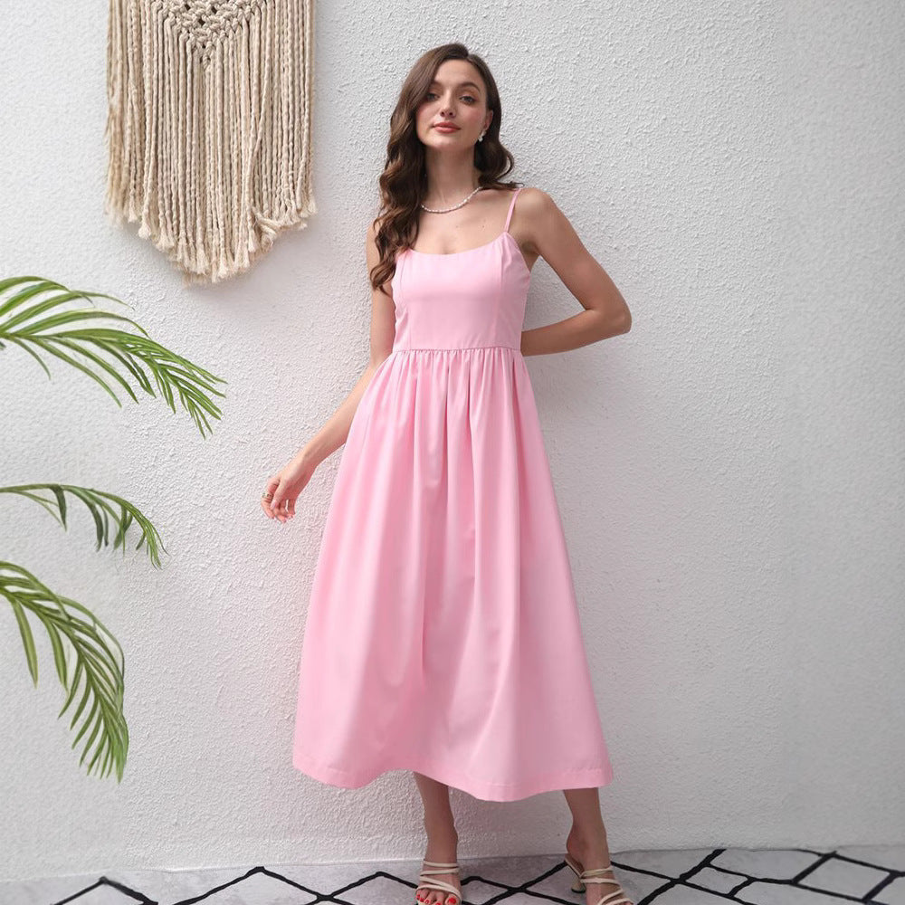 Summer Suspender Maxi Dress Backless Elegant French Dress Elegant Big Hem Dress