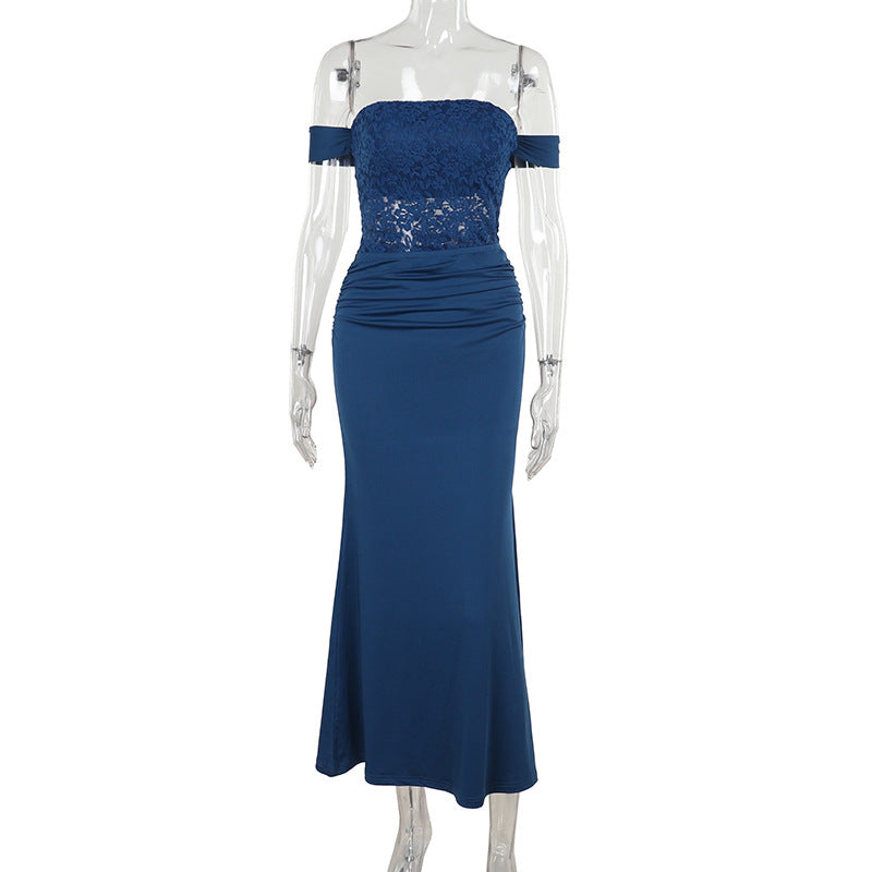 Fall Maxi Dress Elegant Slim Lace Stitching Sling Dress