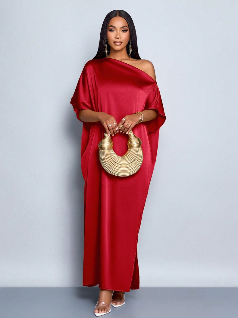 Women Clothing Early Autumn Satin Dress Yellow Satin Maxi Dress