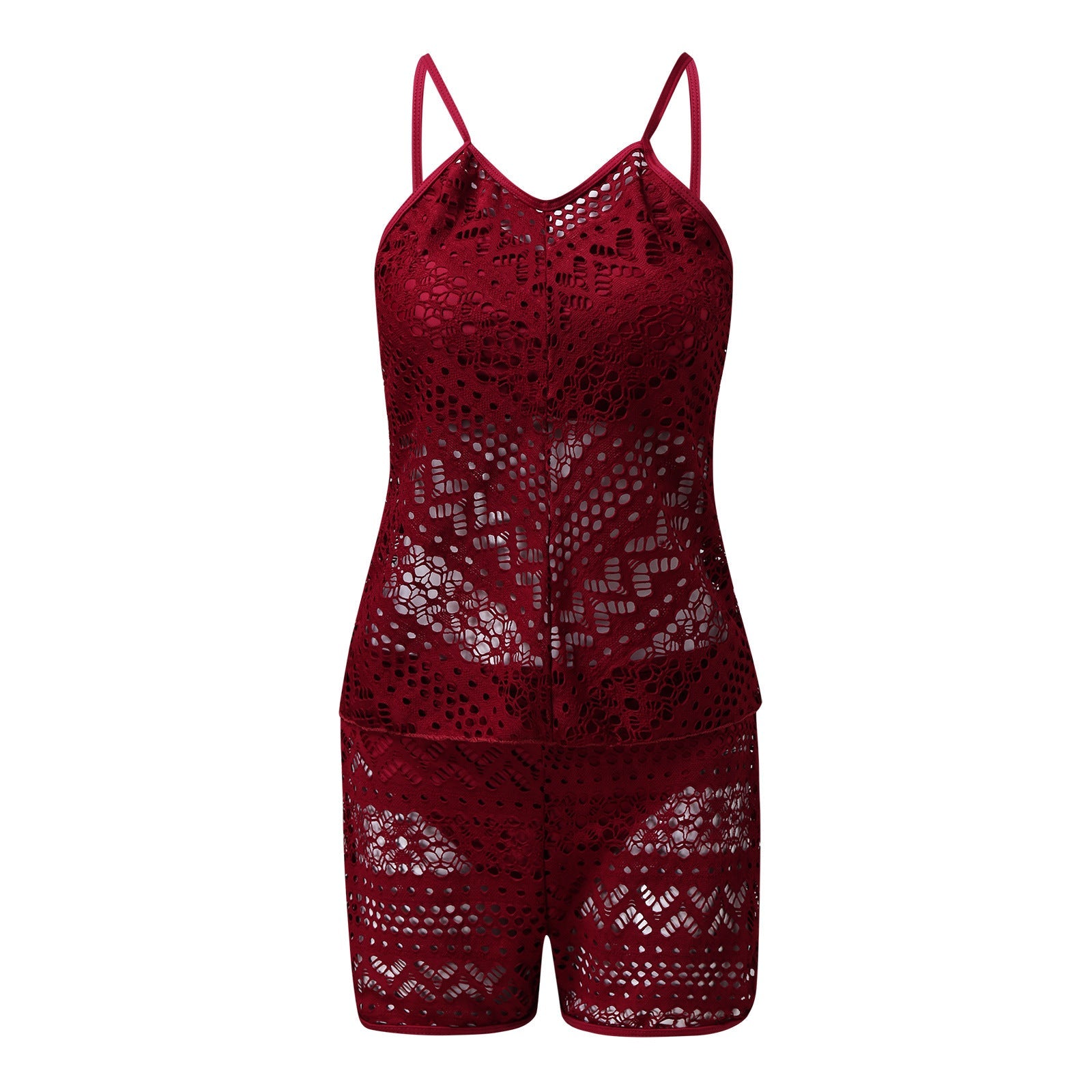 Women Seperated Swimwear Solid Color Grid Jacquard Boxers Bikini Swimwear