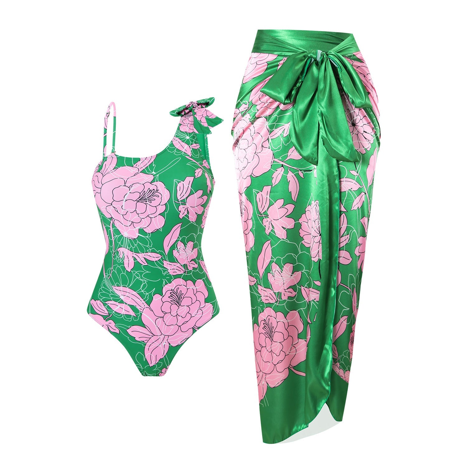 Bikini Printed Swimsuit Oblique One Shoulder One Piece Swimsuit Women