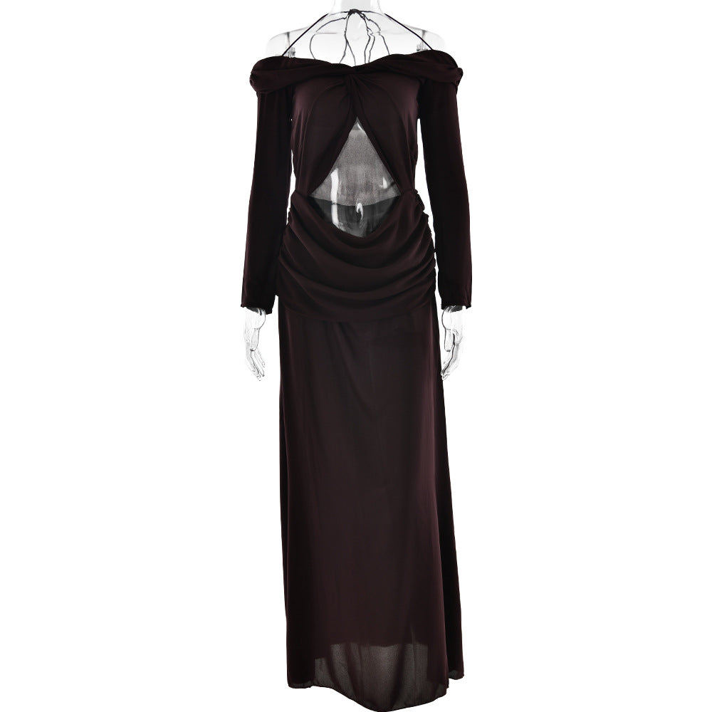 Summer Arrival Twisted Chiffon off Shoulder Maxi Dress Sexy Cropped Pleated Dress