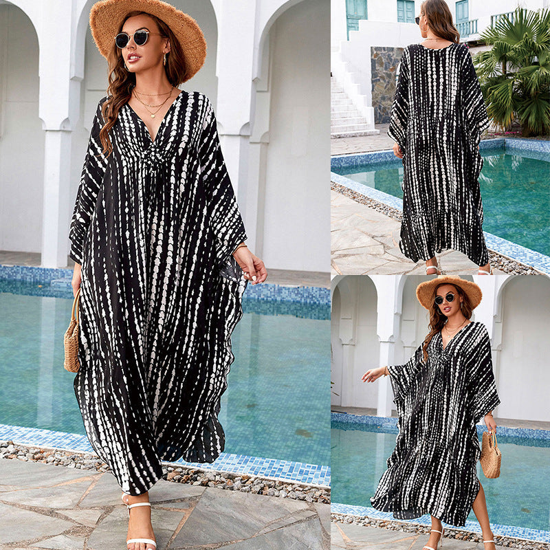 Printed Loose Robe Vacation Maxi Dress Women Beach Jacket Beach Cover Up