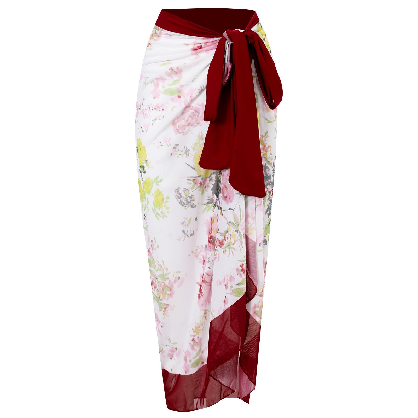 Ruffled One Piece Swimsuit Women Retro Swimsuit Bikini Mesh Beach Skirt Set