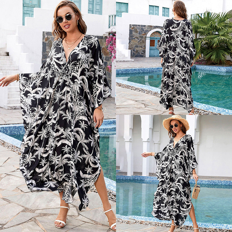 Printed Loose Robe Vacation Maxi Dress Women Beach Jacket Beach Cover Up