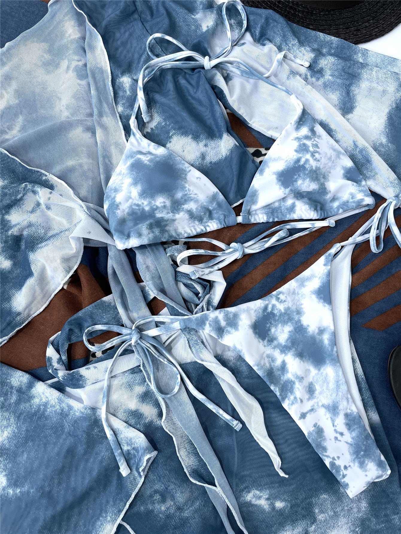 Women Seperated Swimwear Tie Dye Sexy Four Piece Bikini