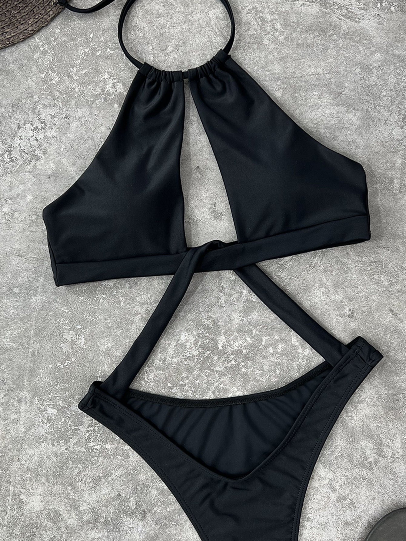 Women One-Piece Swimsuit Halter Sexy Solid Color One-Piece Bikini