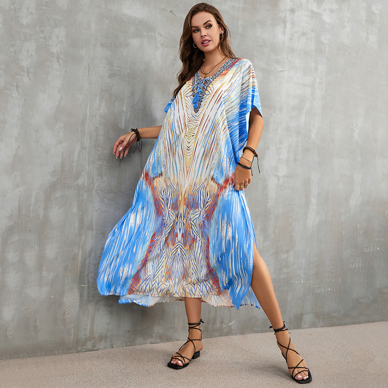 Rope Positioning Maxi Dress Loose Robe Seaside Vacation Beach Dress Bikini Swimsuit Blouse Women