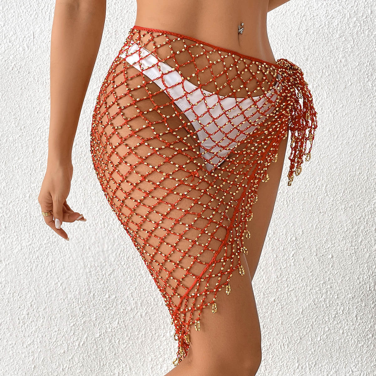 Arrival Hand Crocheting Beads Shawl Bikini Cover up Sexy Triangular Binder Shawl Voile Beach Cover up