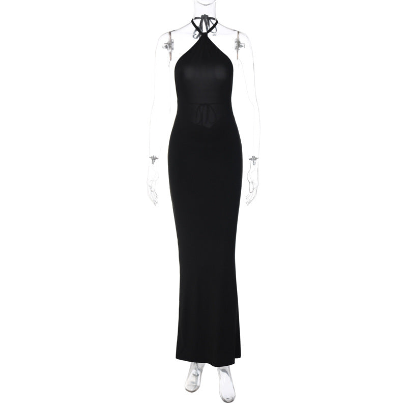 Spring Women Clothes Sexy Backless Solid Color Halter Adult Lady like Woman Maxi Dress for Women