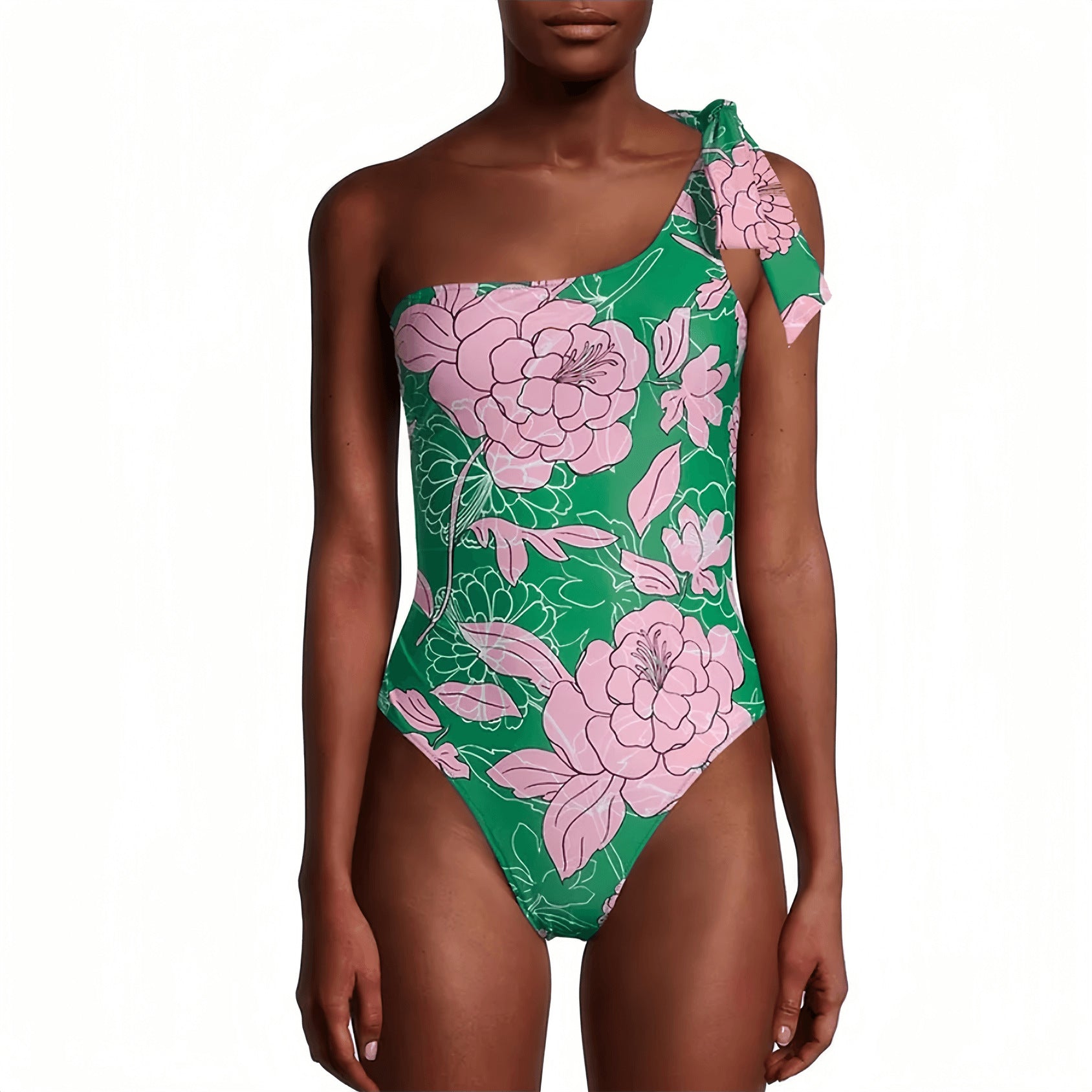 Bikini Printed Swimsuit Oblique One Shoulder One Piece Swimsuit Women