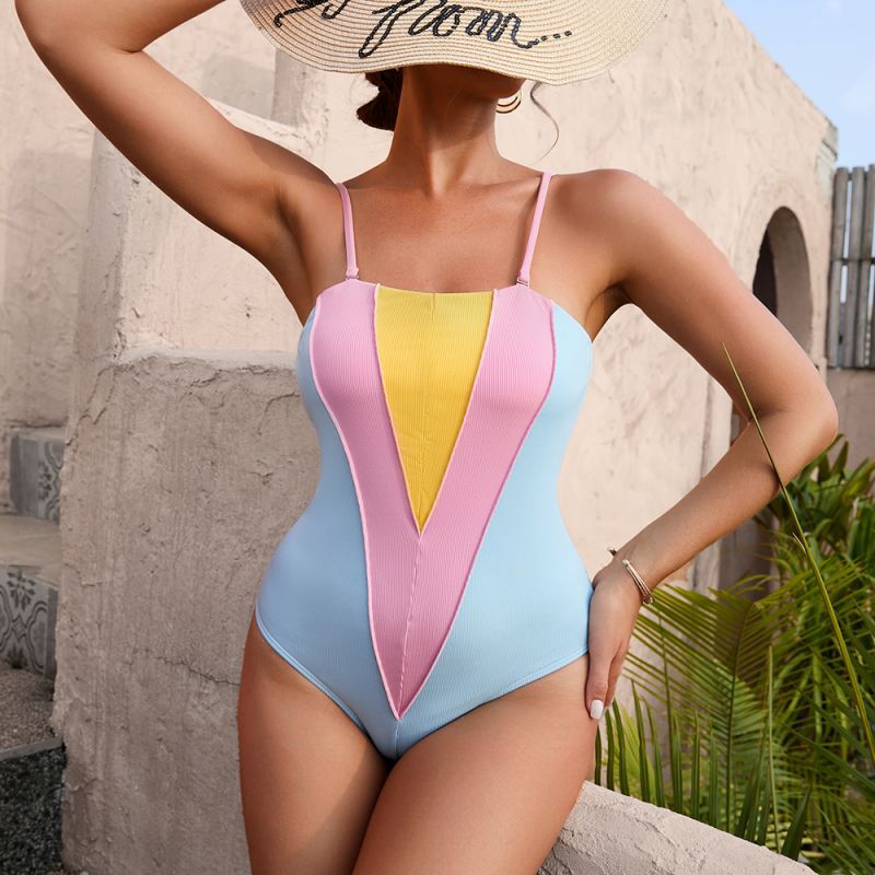 Color Matching One Piece Swimsuit Ladies Sexy Backless Triangle Swimwear