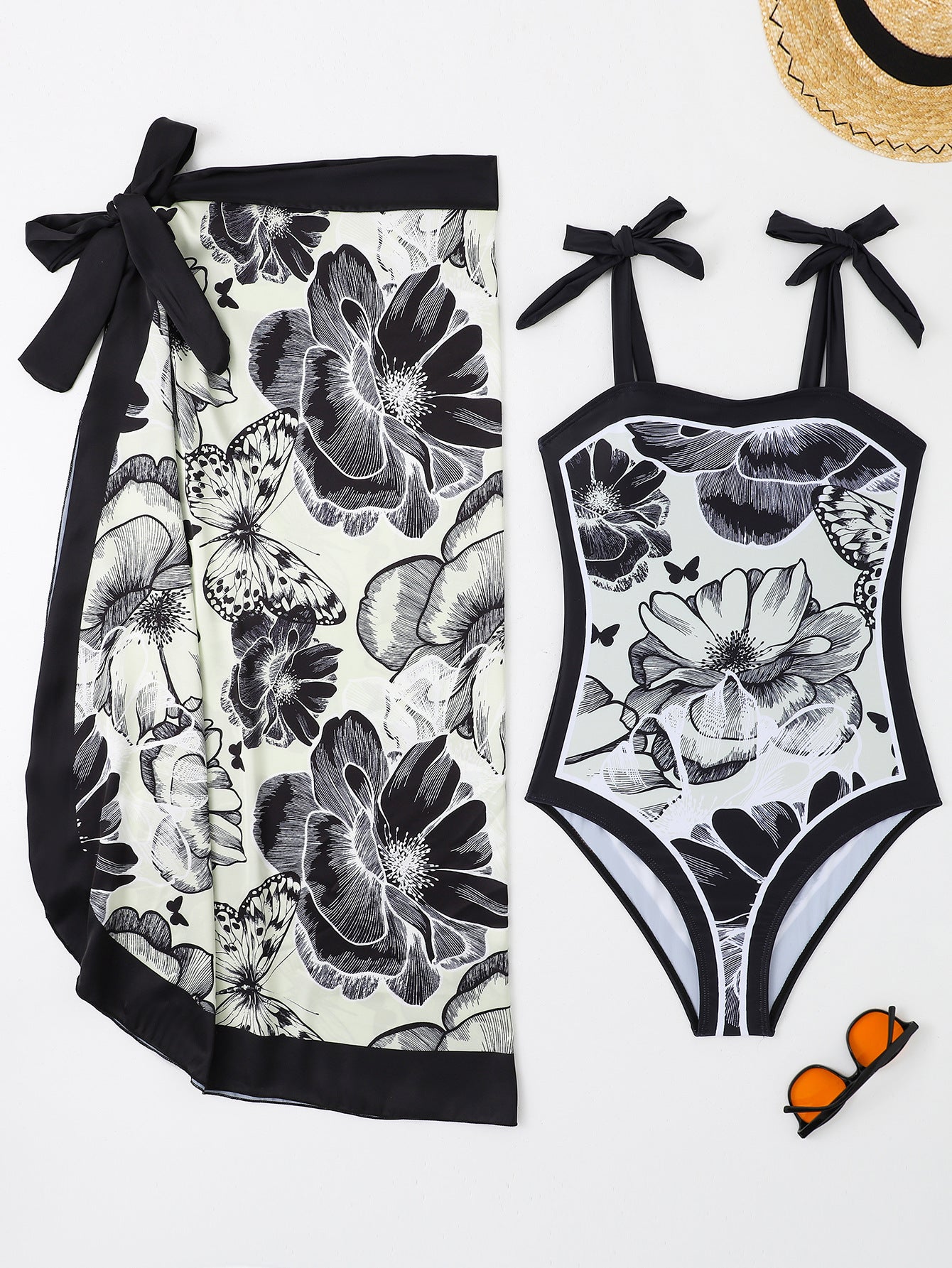 Two Piece Set Swimsuit Multi Color Printed Mesh Maxi Dress Conservative Women Swimsuit