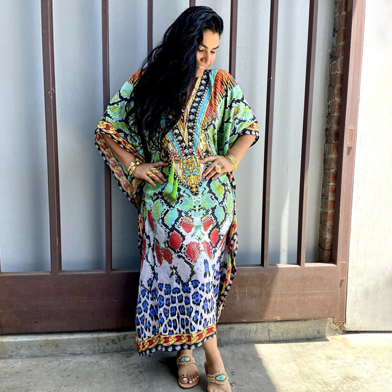 Rope Positioning Maxi Dress Loose Robe Seaside Vacation Beach Dress Bikini Swimsuit Blouse Women