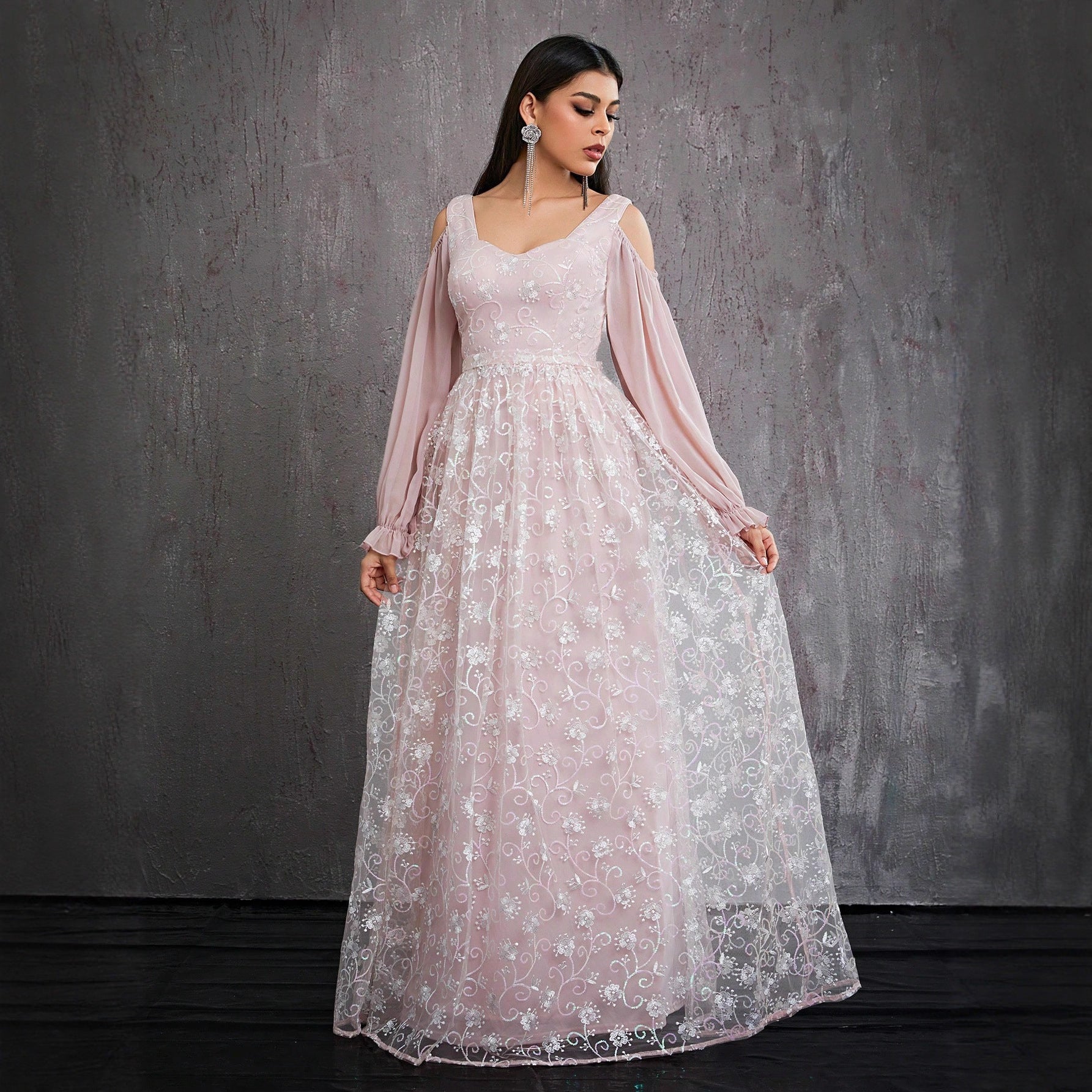 Slim Fit Ball Dress Floral Tight Waist Maxi Dress Ball Party Adult Formal Dress Daily Evening Dress