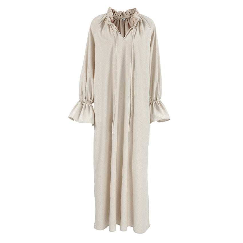 Gentle French Design Split Lace up Maxi Dress Women Office Long Linen Dress