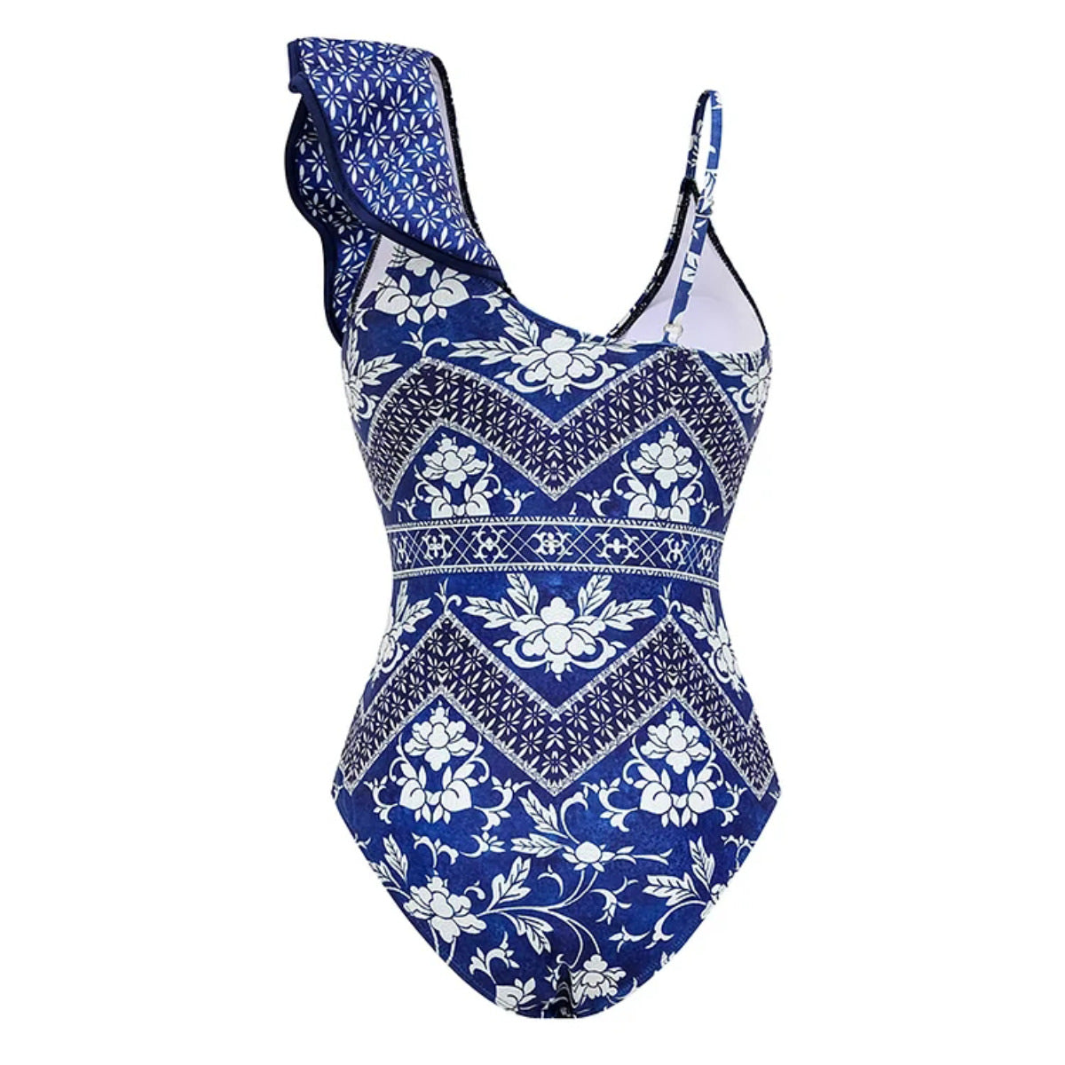 One Shoulder Ruffled One Piece Swimsuit Women Sexy Backless Print Swimwear Swimsuit