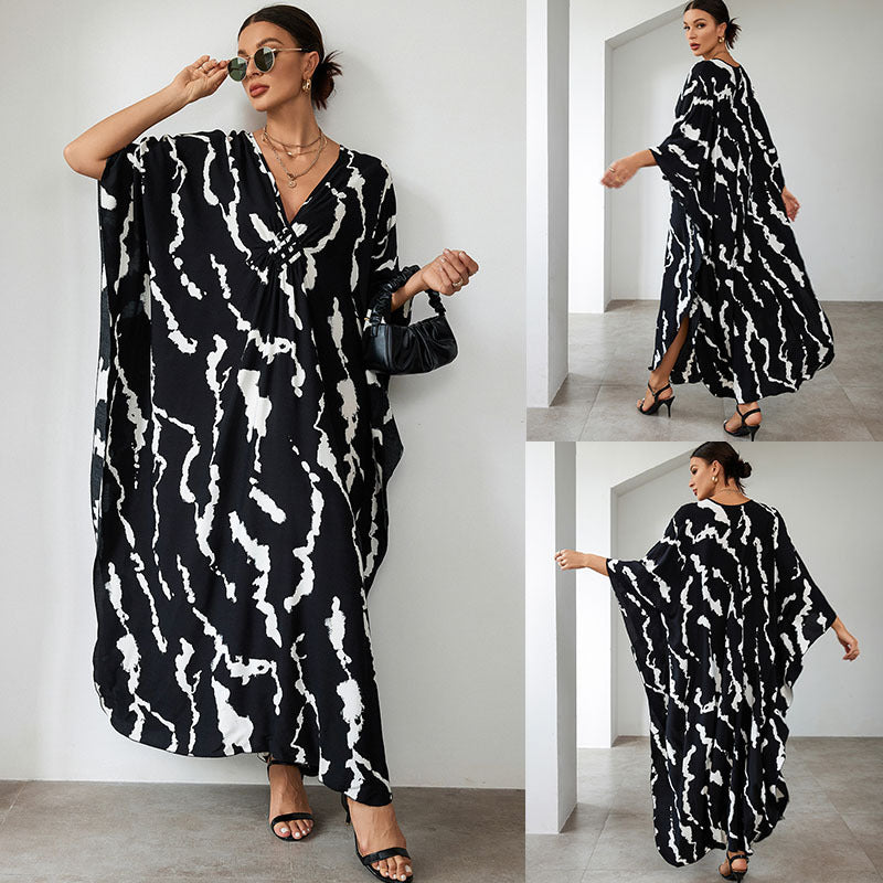 Rayon Print Holiday Loose Robe Beach Jacket Maxi Dress Bikini Cover