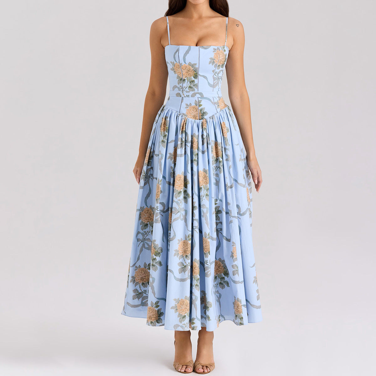 Sexy Printing Slip Dress Summer Slim Fit Backless Maxi Dress Elegant High Sense Summer Beautiful Dress