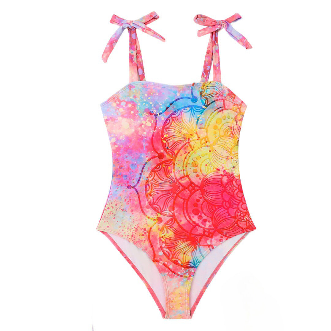 Two Piece Set Swimsuit Multi Color Printed Mesh Maxi Dress Conservative Women Swimsuit