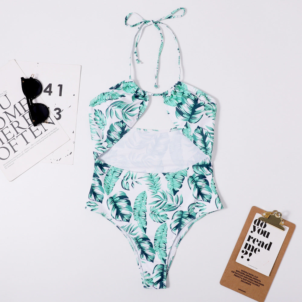 Printed Sexy Women Siamese Triangle Strap Bikini Beach Swimwear Swimsuit