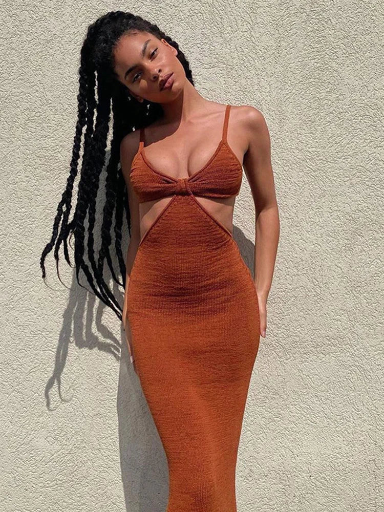 Strap Hollow Backless Spaghetti Maxi Dress