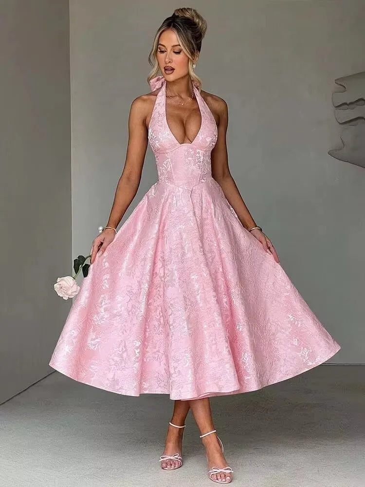 Bow Backless Jacquard A Line Mini Dress