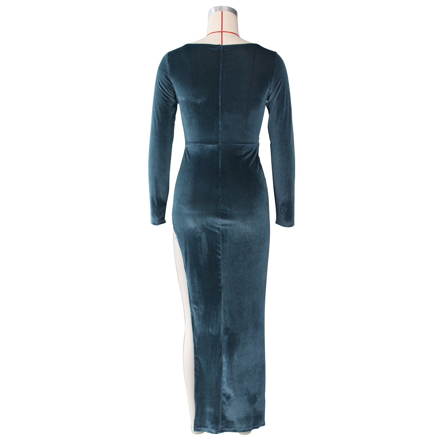 Elegant Velvet High Waist Slit Maxi Dress Sexy Long Sleeve Evening Party Dress