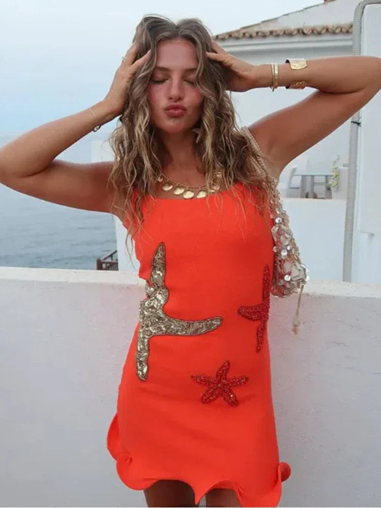 Starfish Wrapped Waist Shiny Mini Dress