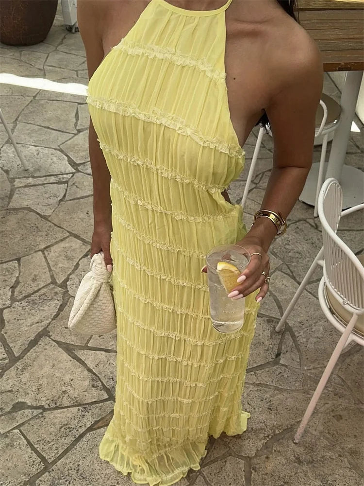 Patchwork Lace-up Beach Maxi Dress