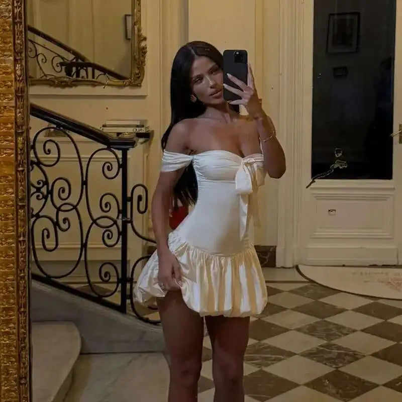 Pleated Off Shoulder Nightclub Gothic Mini Dress