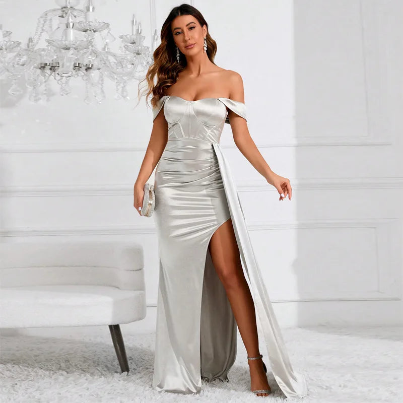 Off Shoulder Satin Mermaid Maxi Dress