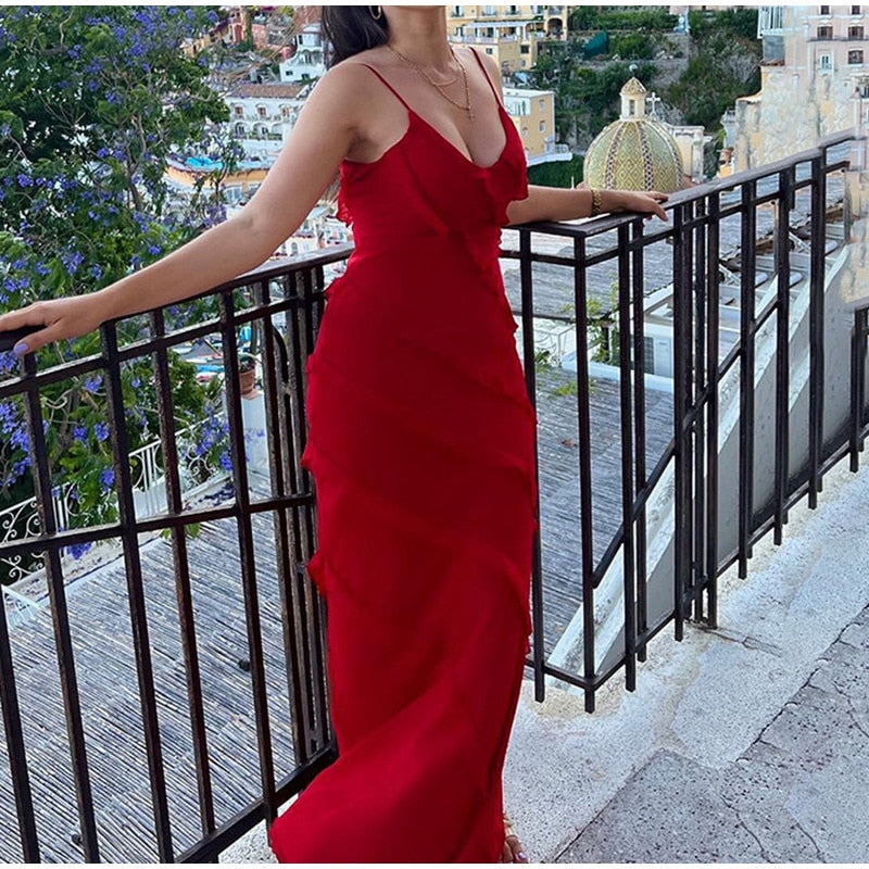 Elegant Deep V Neck Maxi Dress