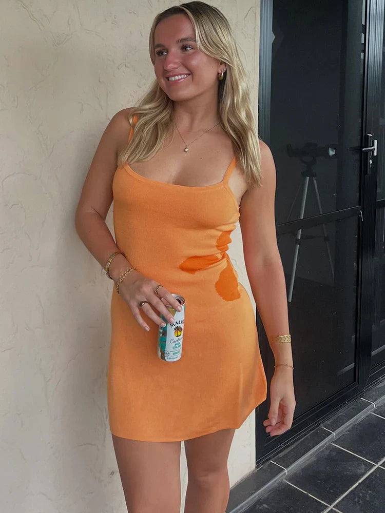 Knit Print Backless Spaghetti Mini Dress
