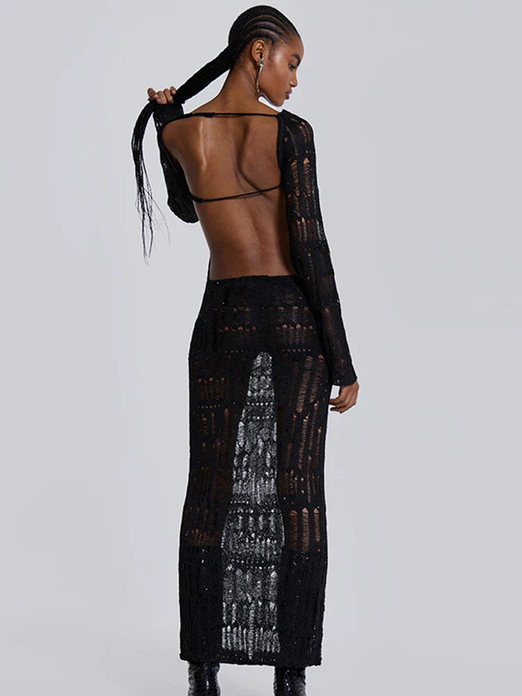Knitted Cutout See Through Maxi Dress