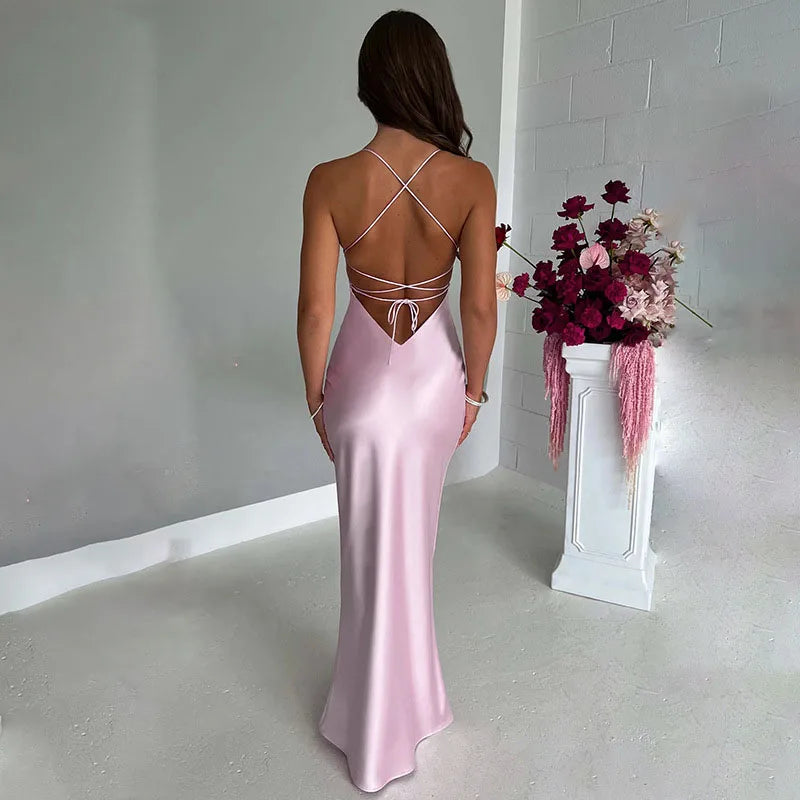Satin Lace-up Mermaid Maxi Dress