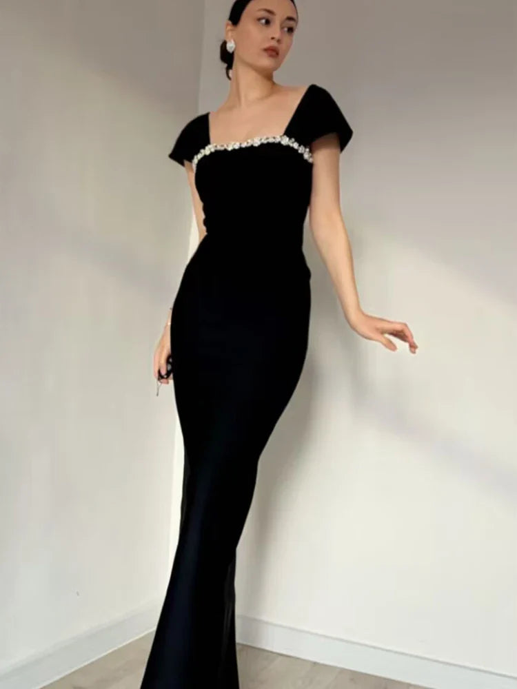 Diamond Bandage Square Neck Maxi Dress