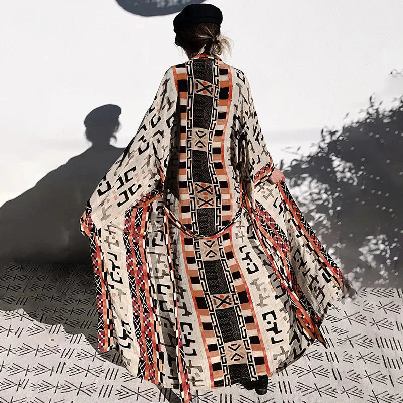 Boho Kimono Rayon Print Bikini Cover Up Loose Summer Dress