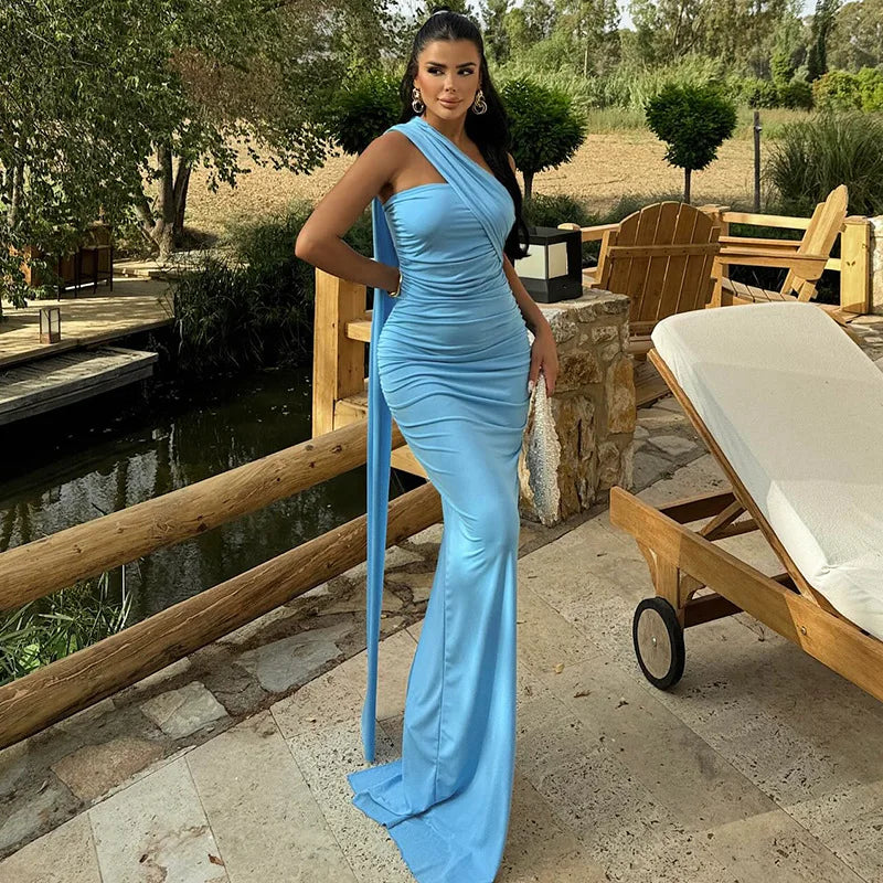 Strapless Off Shoulder Pleated Maxi Dress