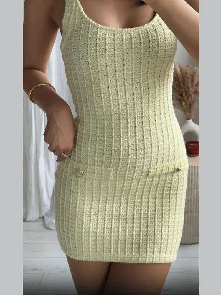 Knitted Waist Cinched Sleeveless Mini Dress