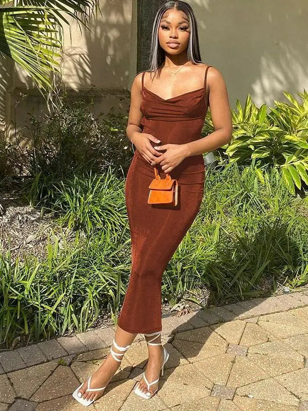 Square Neck Pleated Maxi Dress