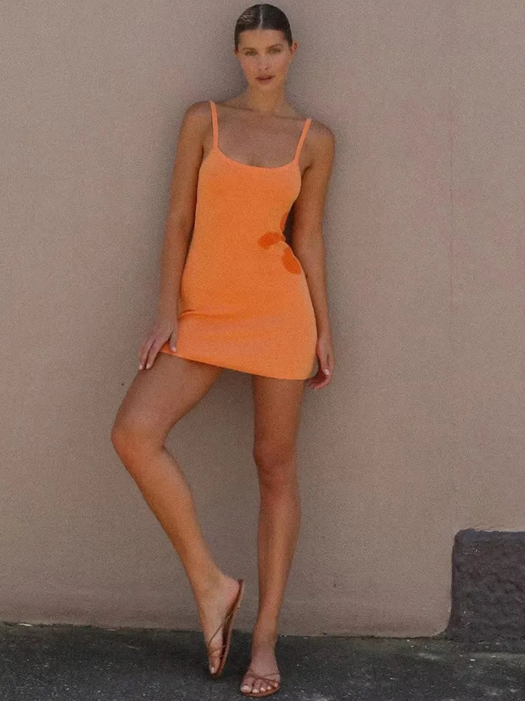Knit Print Backless Spaghetti Mini Dress