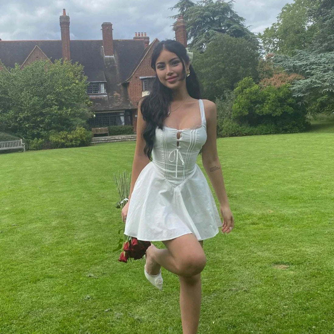 Lace Hollow A Line Yellow Holiday Mini Dress