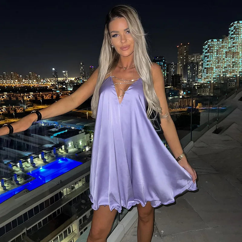 Diamond Strap Satin Orange Mini Dress