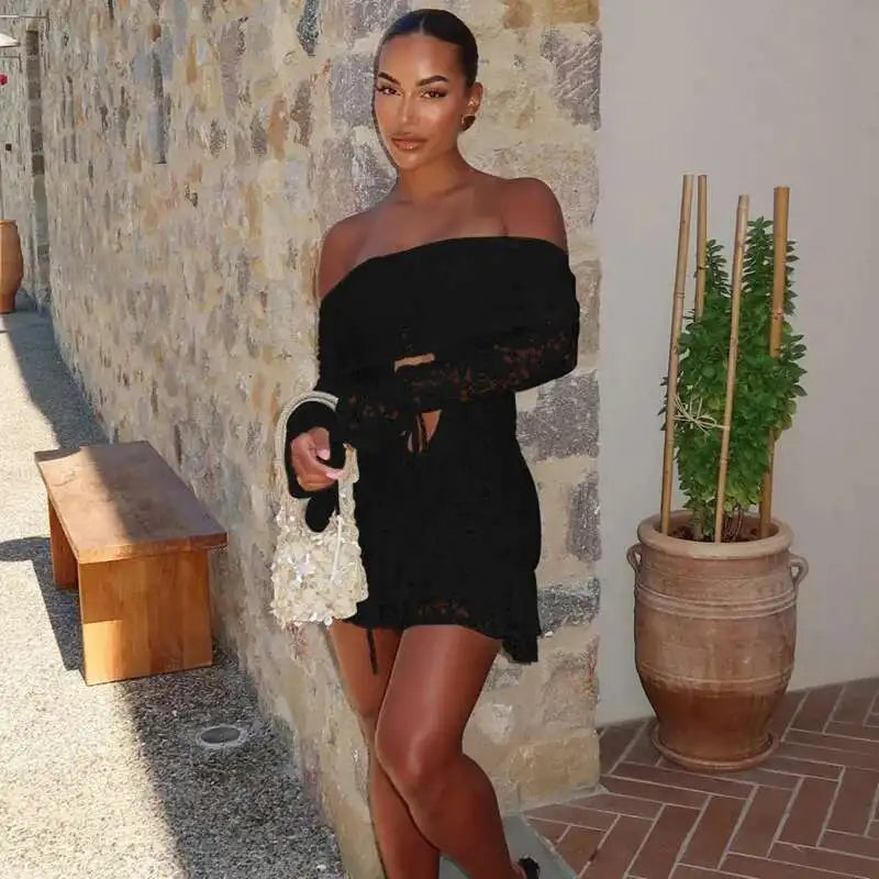 Strapless Lace Backless Party Mini Dress