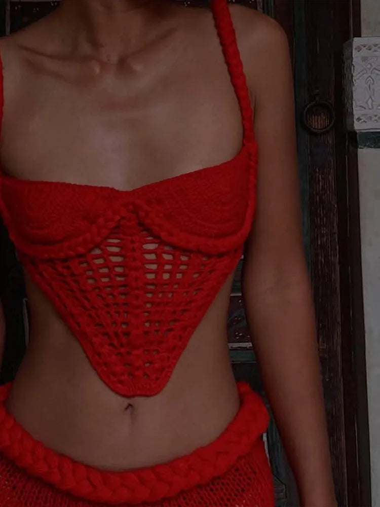 Embroidery Crochet Strap Hollow Mini Dress