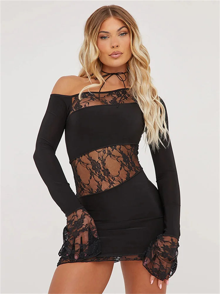 Patchwork Incline Sleeve Gothic Mini Dress