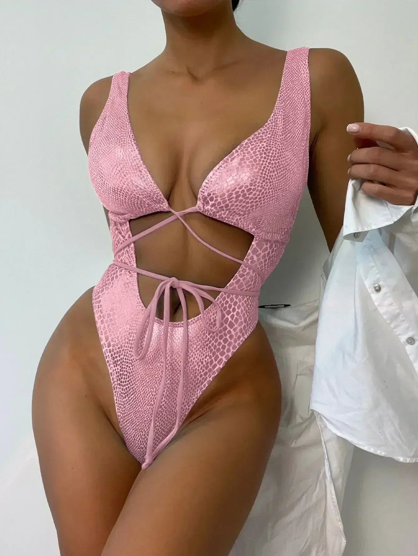 Black Snake Print Criss Cross One Piece